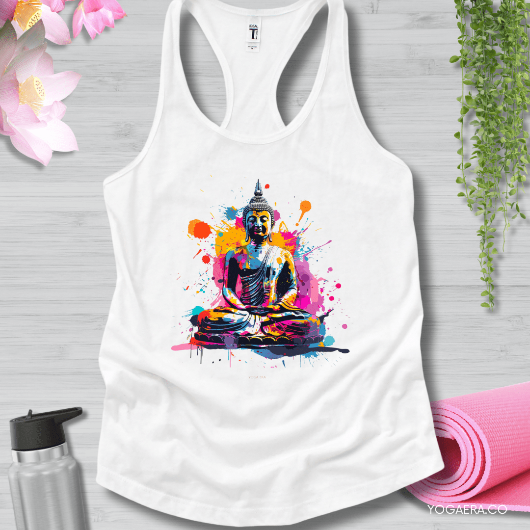 Paint Splatter Buddha Tank XS / White Tank Top Yoga Era