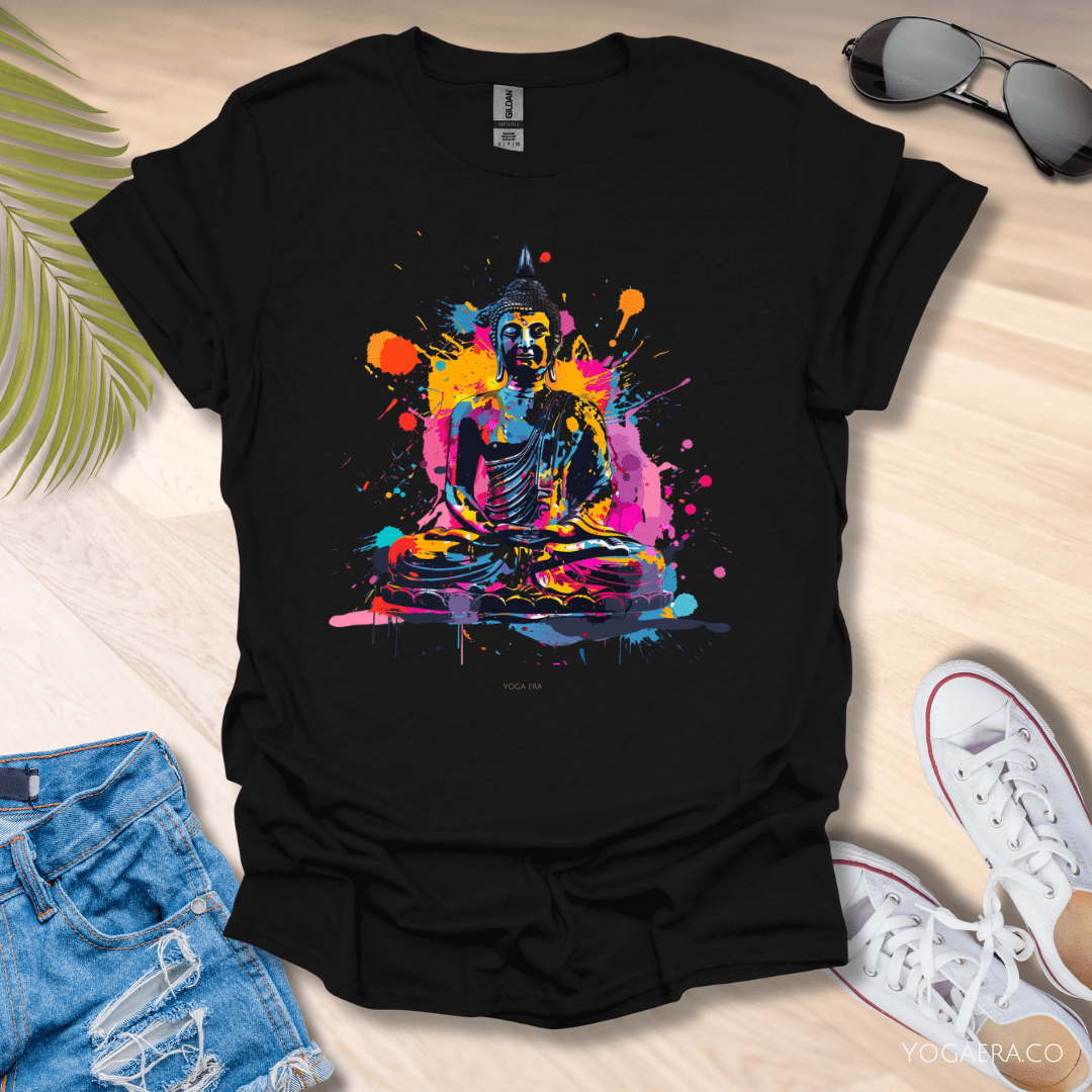Paint Splatter Buddha Tee Black / S T-Shirt Yoga Era