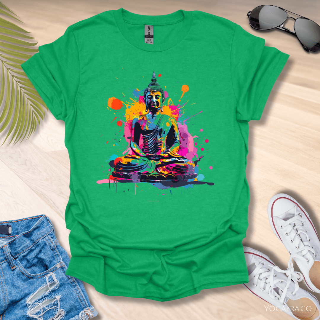Paint Splatter Buddha Tee Heather Irish Green / S T-Shirt Yoga Era