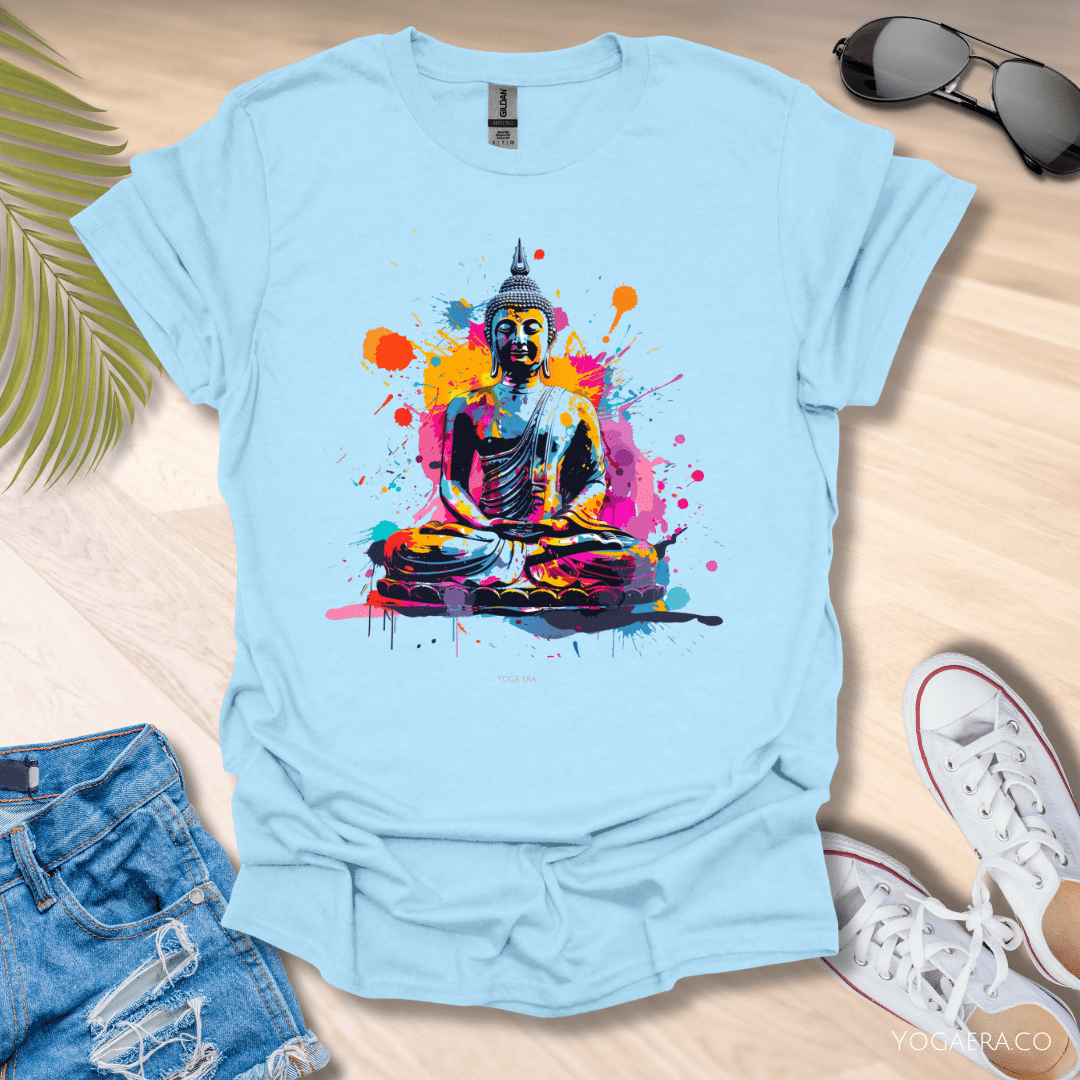 Paint Splatter Buddha Tee Light Blue / S T-Shirt Yoga Era