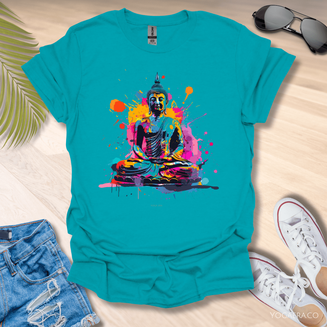 Paint Splatter Buddha Tee Tropical Blue / S T-Shirt Yoga Era