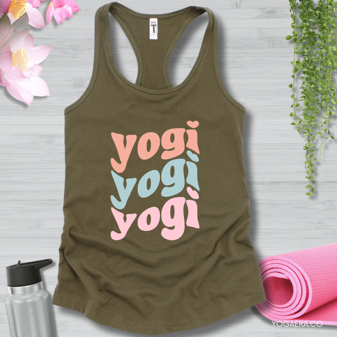Pastel Wavy Yogi Tank XS / Military Green Tank Top Yoga Era