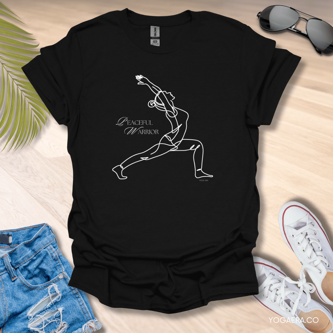 Peaceful Warrior Line Art Yogi Tee Black / S T-Shirt Yoga Era