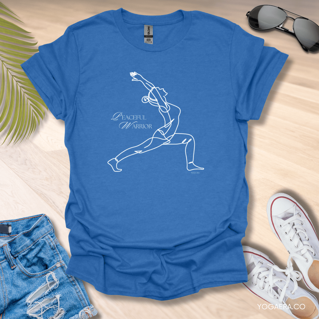 Peaceful Warrior Line Art Yogi Tee Heather Royal / S T-Shirt Yoga Era
