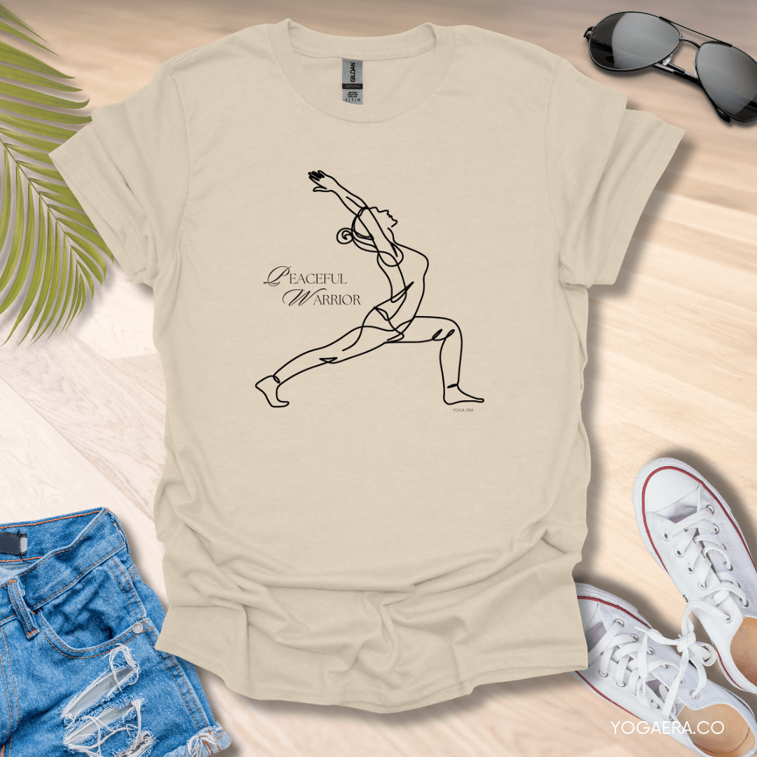 Peaceful Warrior Line Art Yogi Tee Natural / S T-Shirt Yoga Era