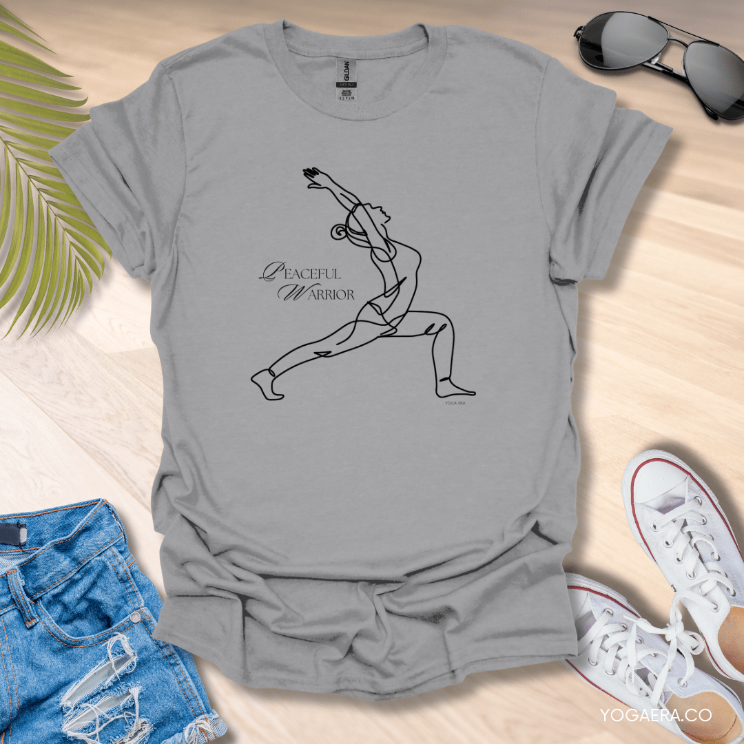 Peaceful Warrior Line Art Yogi Tee Sport Grey / S T-Shirt Yoga Era