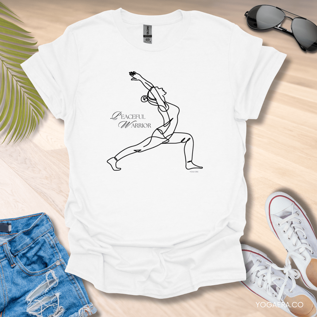 Peaceful Warrior Line Art Yogi Tee White / S T-Shirt Yoga Era