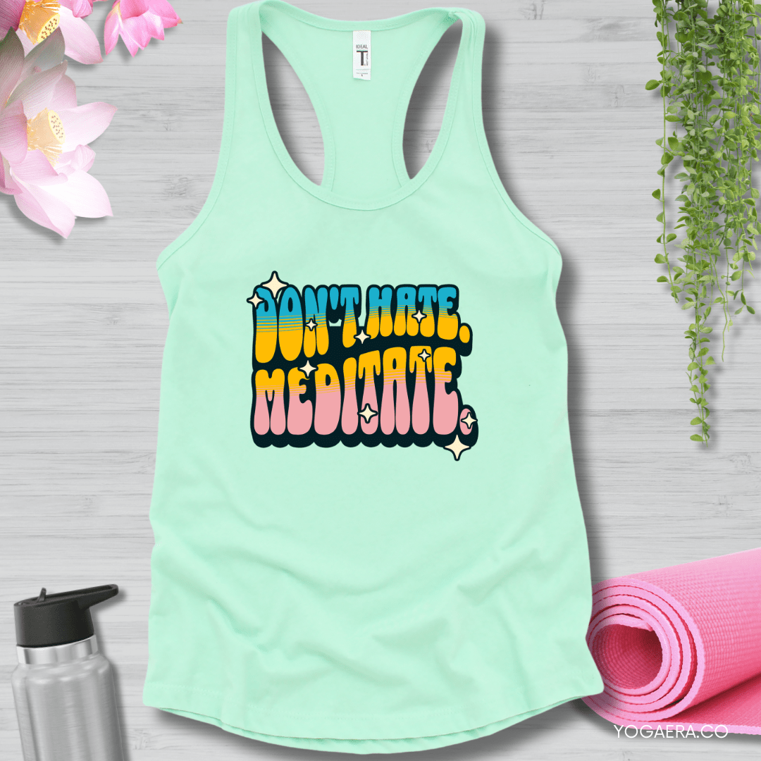 Retro Don't Hate. Meditate. Tank XS / Mint Tank Top Yoga Era