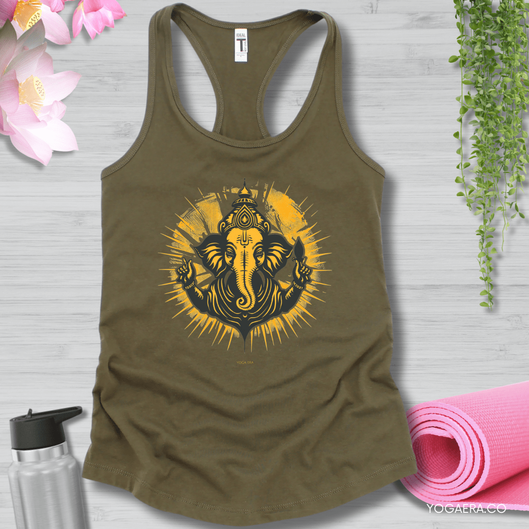 Retro Ganesha Tank XS / Military Green Tank Top Yoga Era