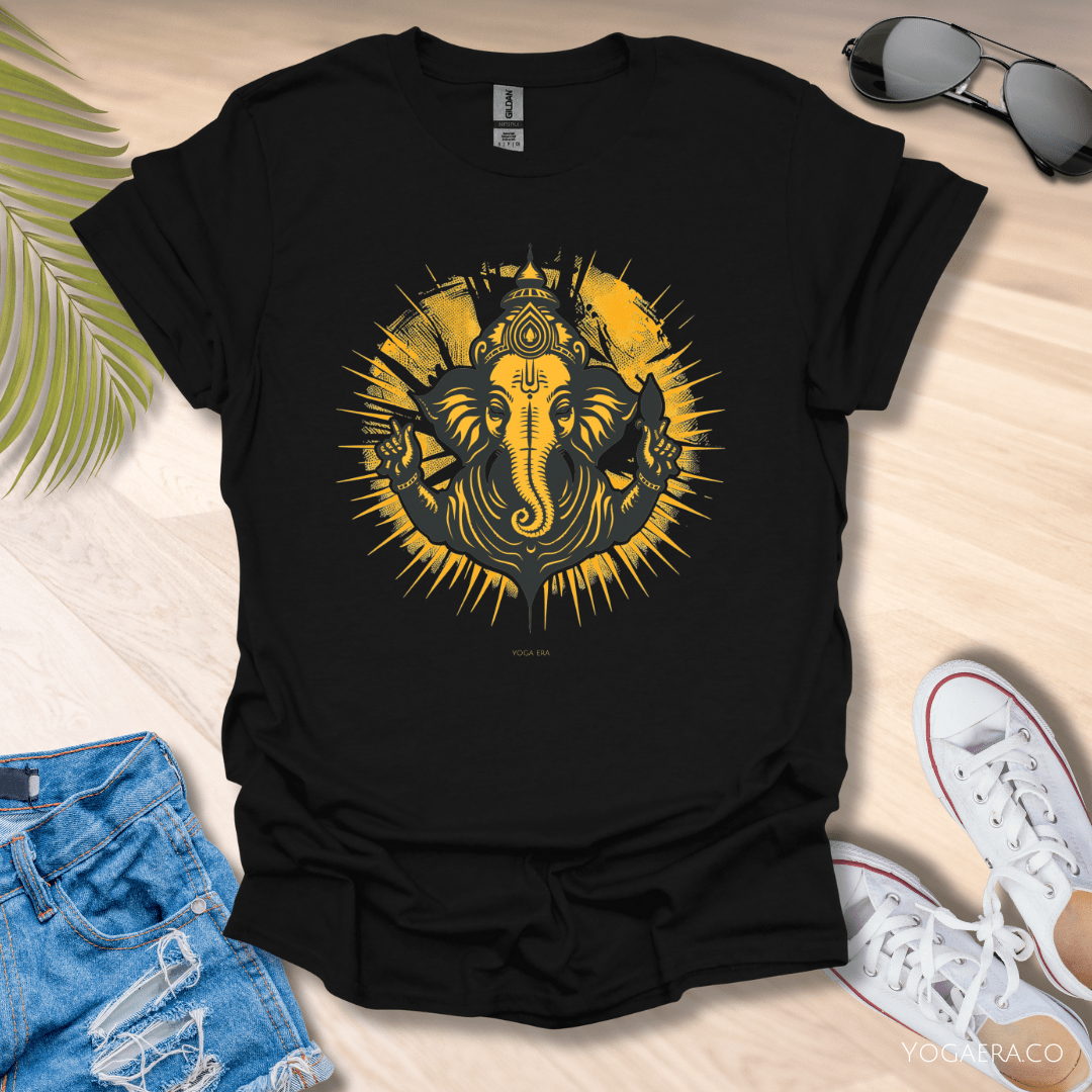 Retro Ganesha Tee • The elephant headed deity, remover of obstacles Black / S T-Shirt Yoga Era