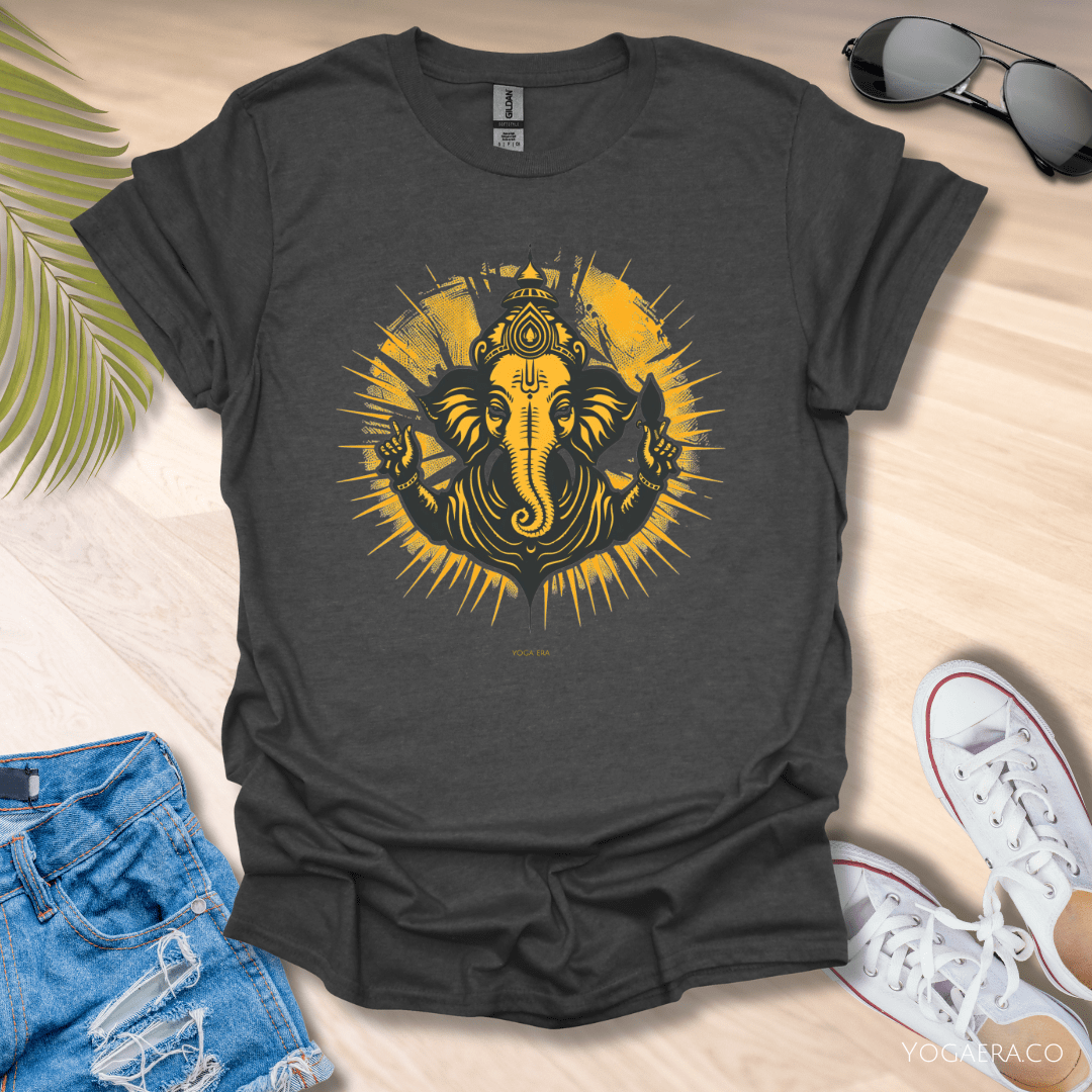 Retro Ganesha Tee • The elephant headed deity, remover of obstacles Dark Heather / S T-Shirt Yoga Era