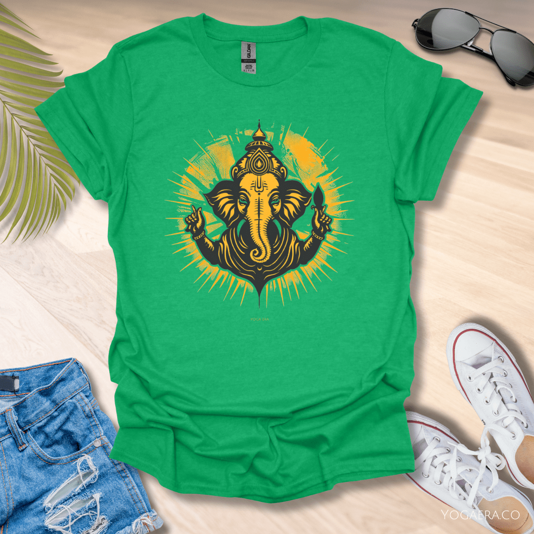 Retro Ganesha Tee • The elephant headed deity, remover of obstacles Heather Irish Green / S T-Shirt Yoga Era