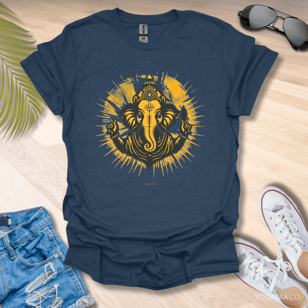 Retro Ganesha Tee • The elephant headed deity, remover of obstacles Heather Navy / S T-Shirt Yoga Era