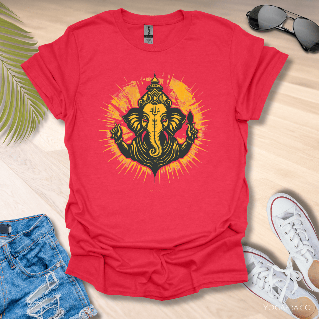 Retro Ganesha Tee • The elephant headed deity, remover of obstacles Heather Red / S T-Shirt Yoga Era