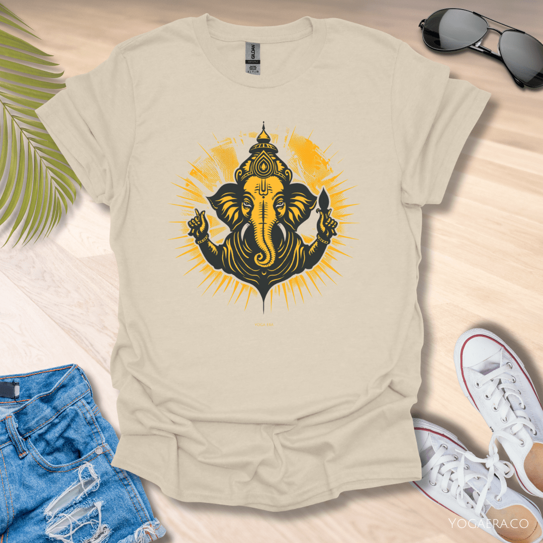 Retro Ganesha Tee • The elephant headed deity, remover of obstacles Natural / S T-Shirt Yoga Era