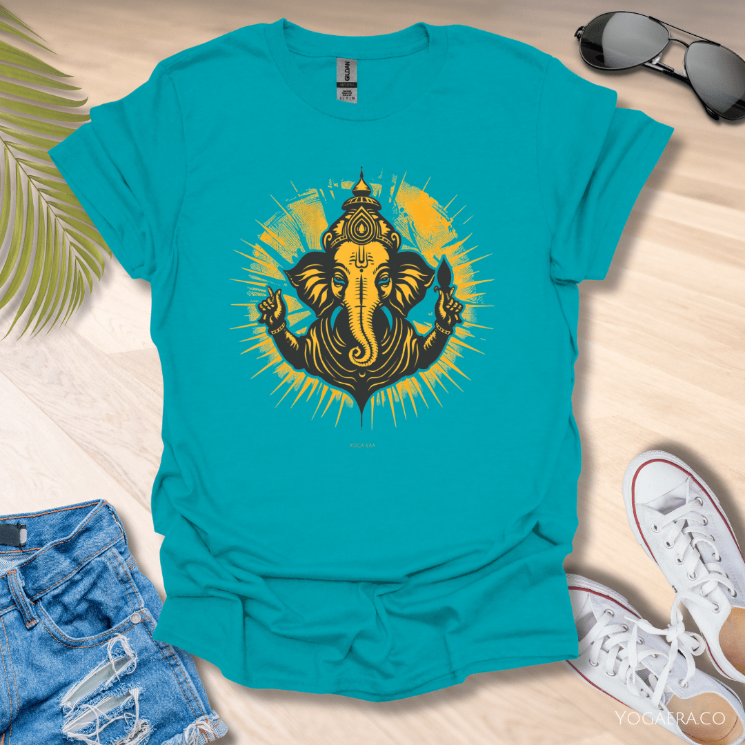 Retro Ganesha Tee • The elephant headed deity, remover of obstacles Tropical Blue / S T-Shirt Yoga Era
