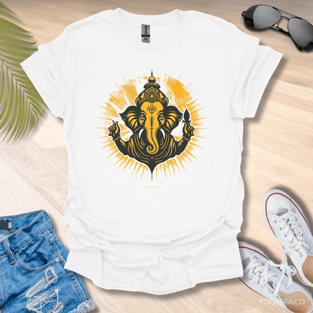 Retro Ganesha Tee • The elephant headed deity, remover of obstacles White / S T-Shirt Yoga Era