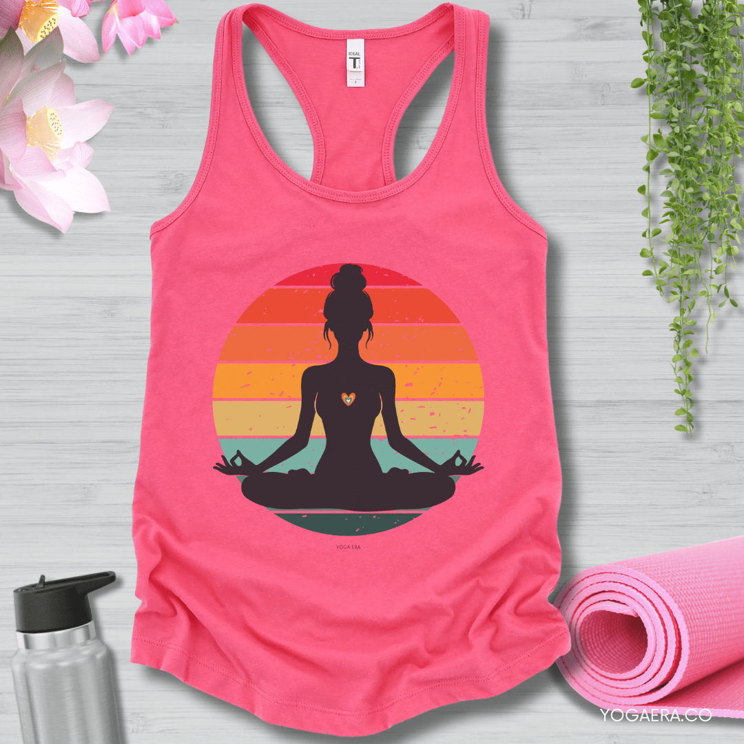 Retro Vintage Yogi Silhouette Sunset Tank XS / Hot Pink Tank Top Yoga Era