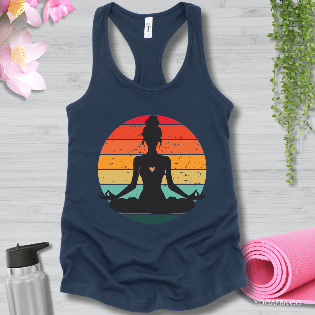 Retro Vintage Yogi Silhouette Sunset Tank XS / Indigo Tank Top Yoga Era