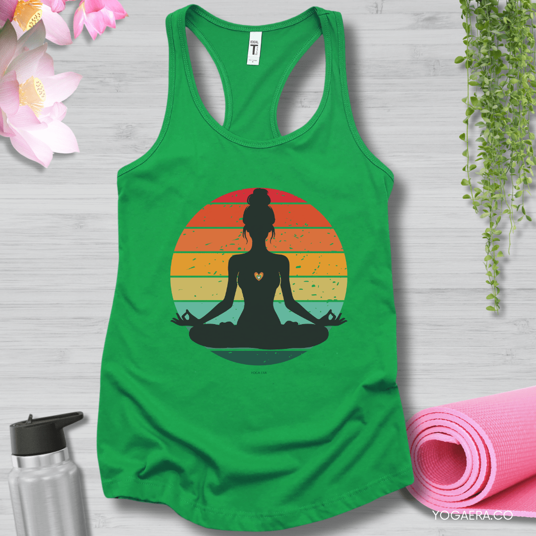 Retro Vintage Yogi Silhouette Sunset Tank XS / Kelly Green Tank Top Yoga Era