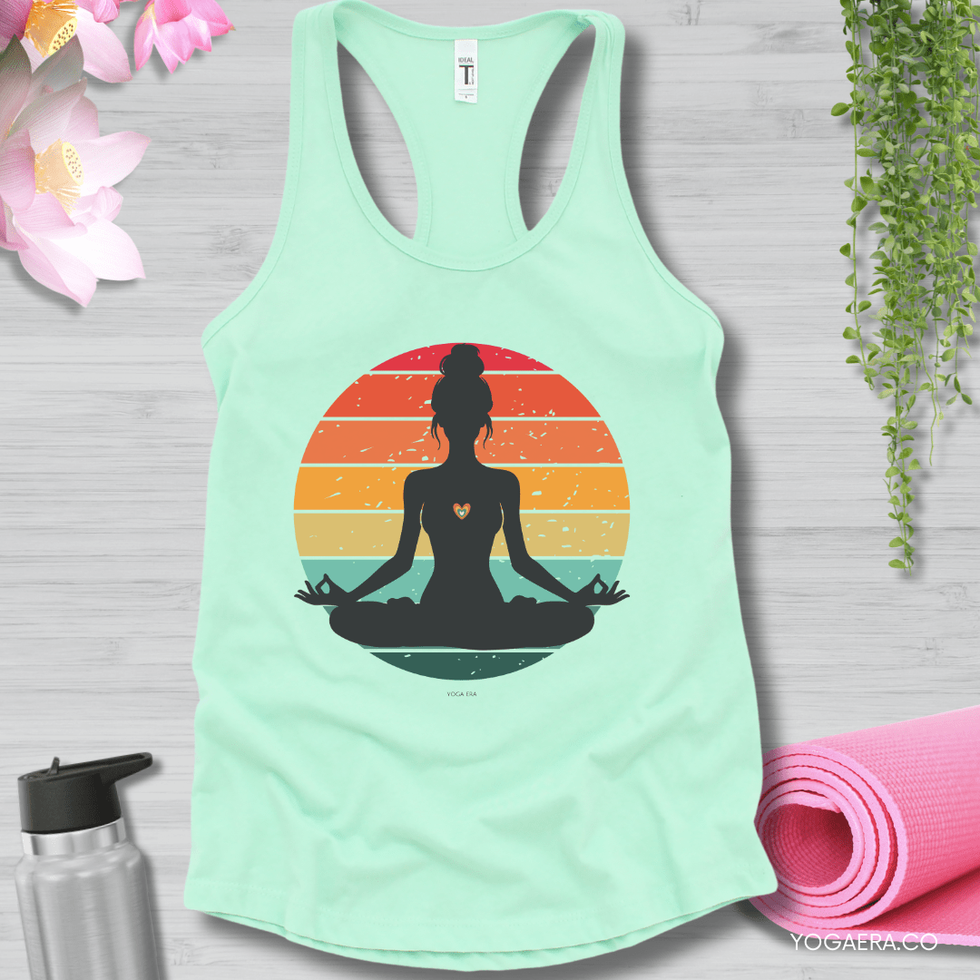 Retro Vintage Yogi Silhouette Sunset Tank XS / Mint Tank Top Yoga Era