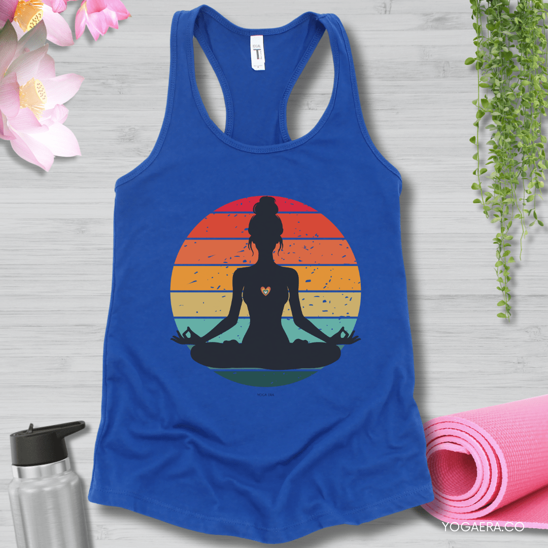 Retro Vintage Yogi Silhouette Sunset Tank XS / Royal Tank Top Yoga Era