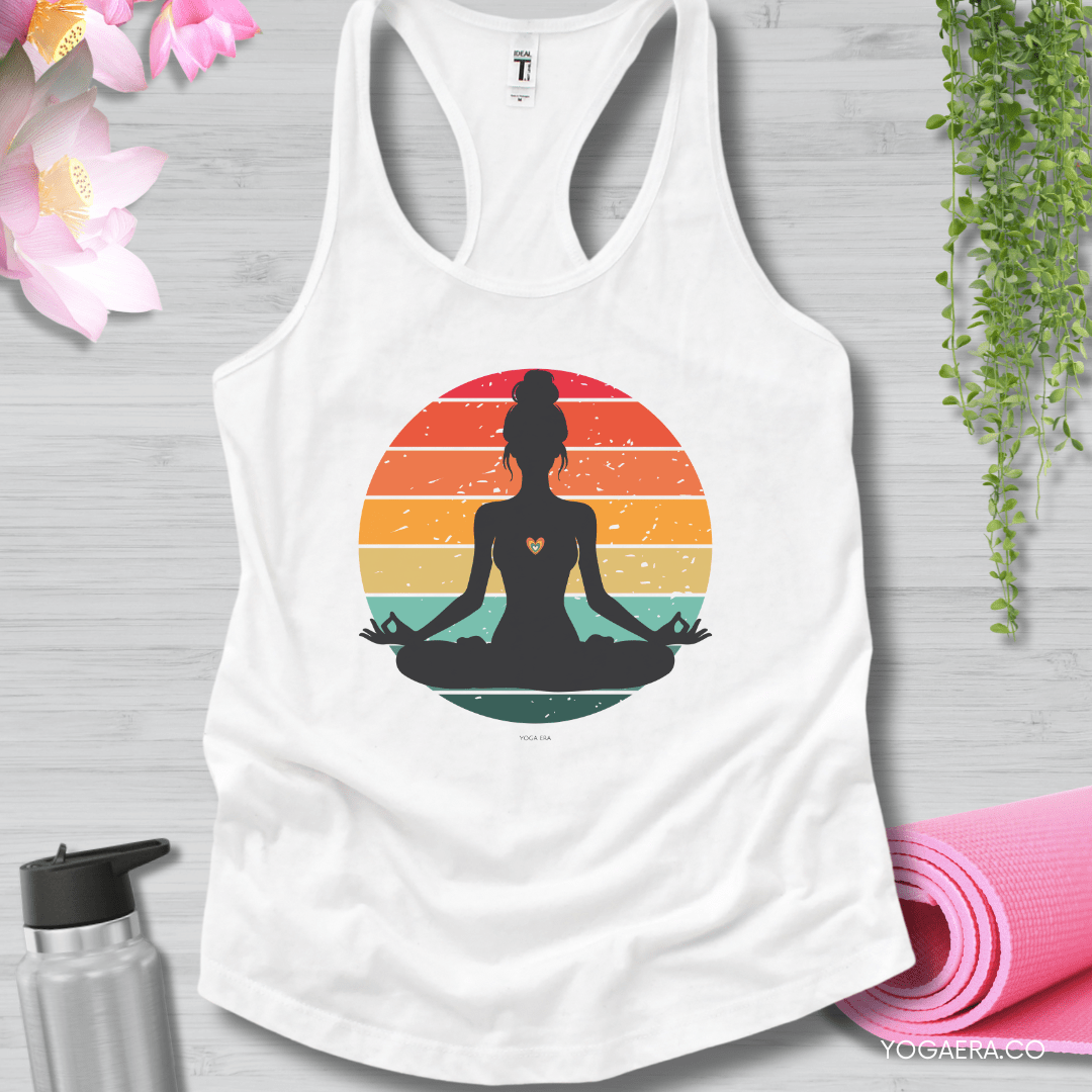 Retro Vintage Yogi Silhouette Sunset Tank XS / White Tank Top Yoga Era