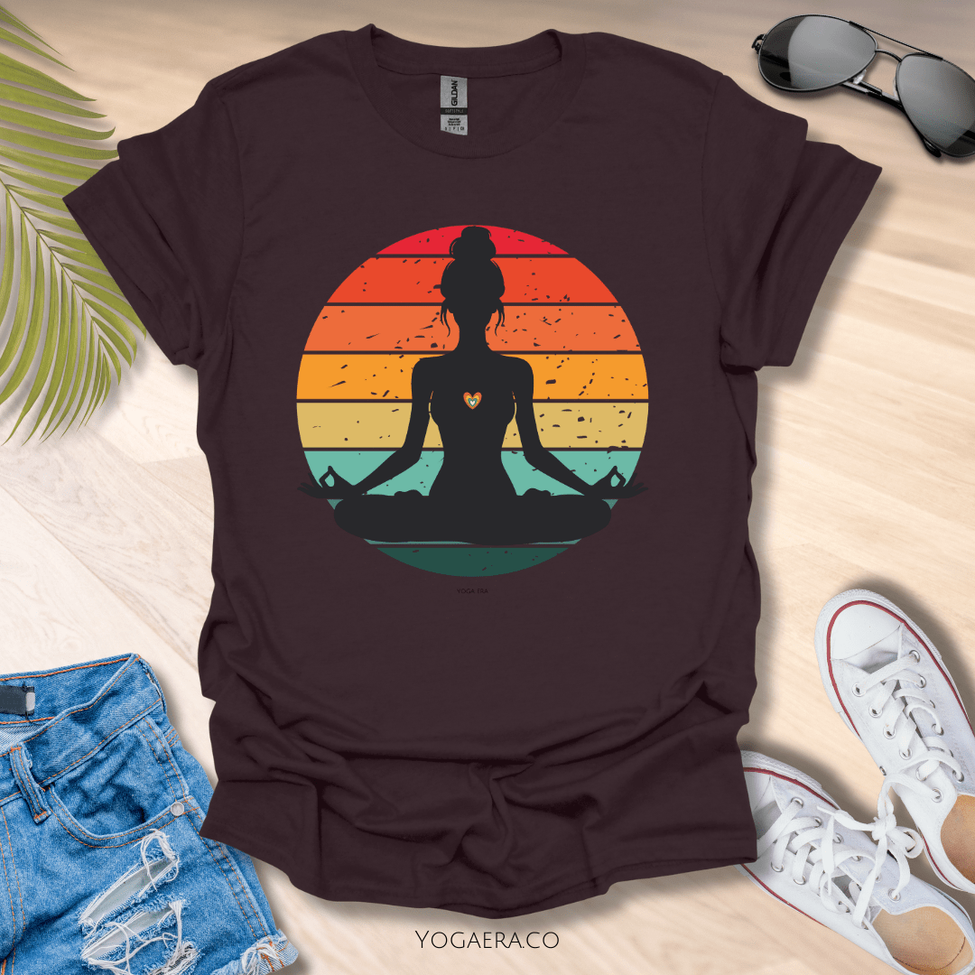 Retro Vintage Yogi Silhouette Sunset Tee Dark Chocolate / S T-Shirt Yoga Era