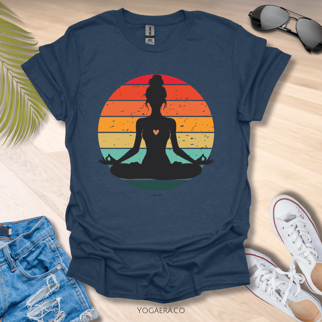 Retro Vintage Yogi Silhouette Sunset Tee Heather Navy / S T-Shirt Yoga Era