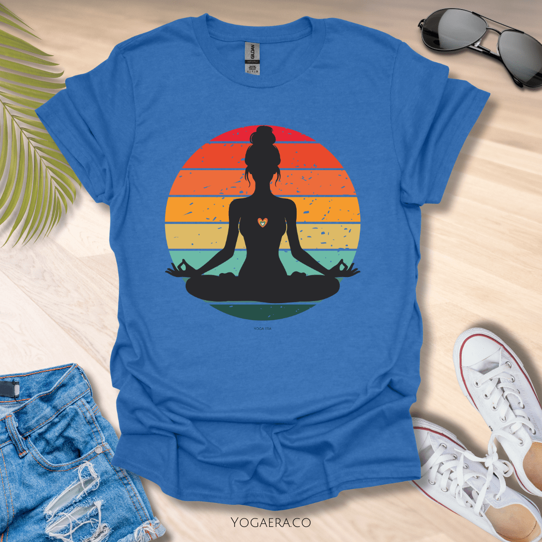 Retro Vintage Yogi Silhouette Sunset Tee Heather Royal / S T-Shirt Yoga Era