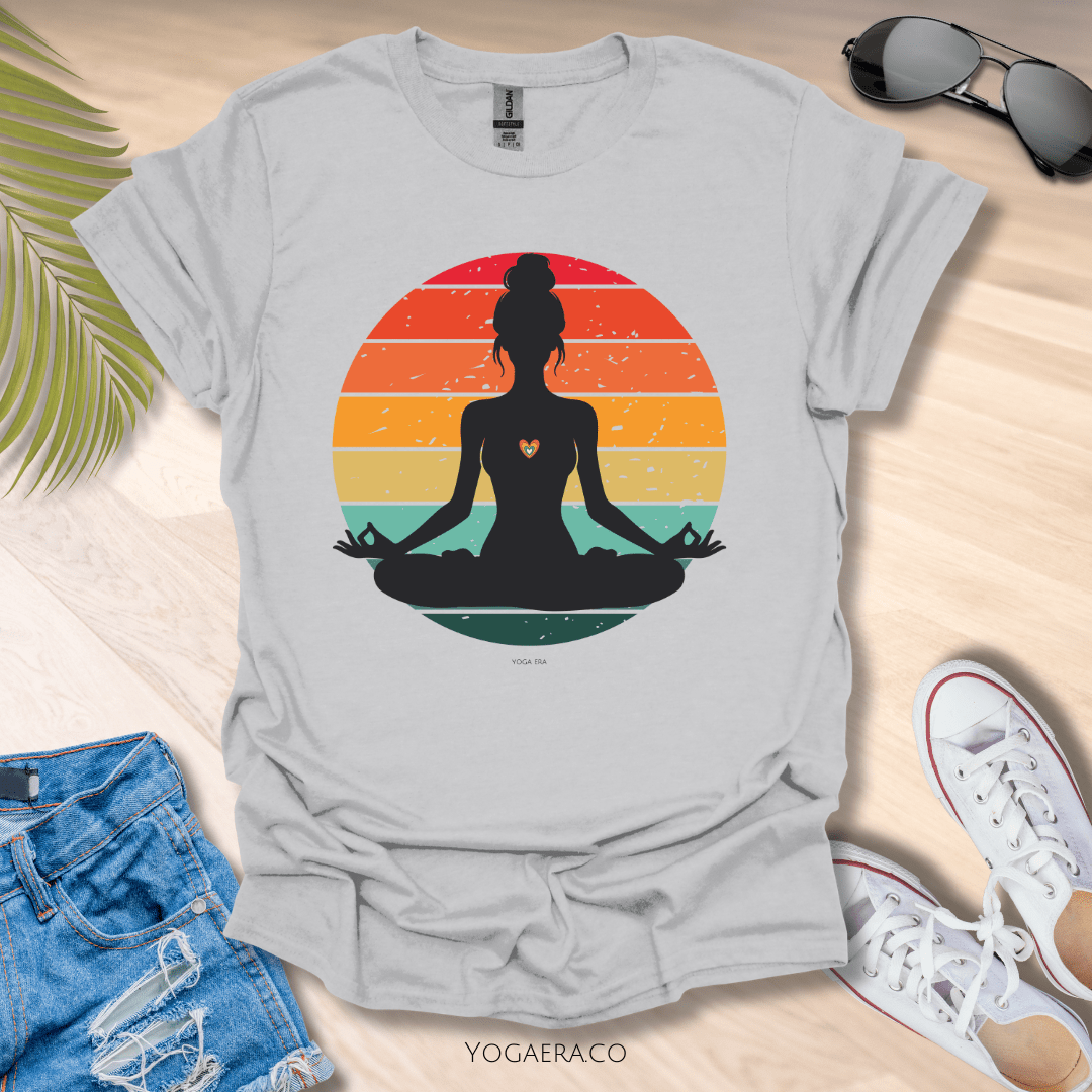 Retro Vintage Yogi Silhouette Sunset Tee Ice Grey / S T-Shirt Yoga Era
