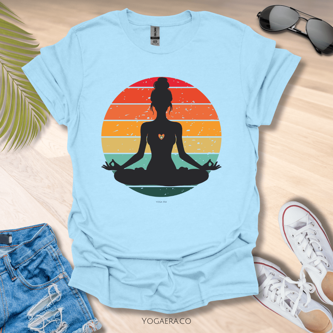 Retro Vintage Yogi Silhouette Sunset Tee Light Blue / S T-Shirt Yoga Era