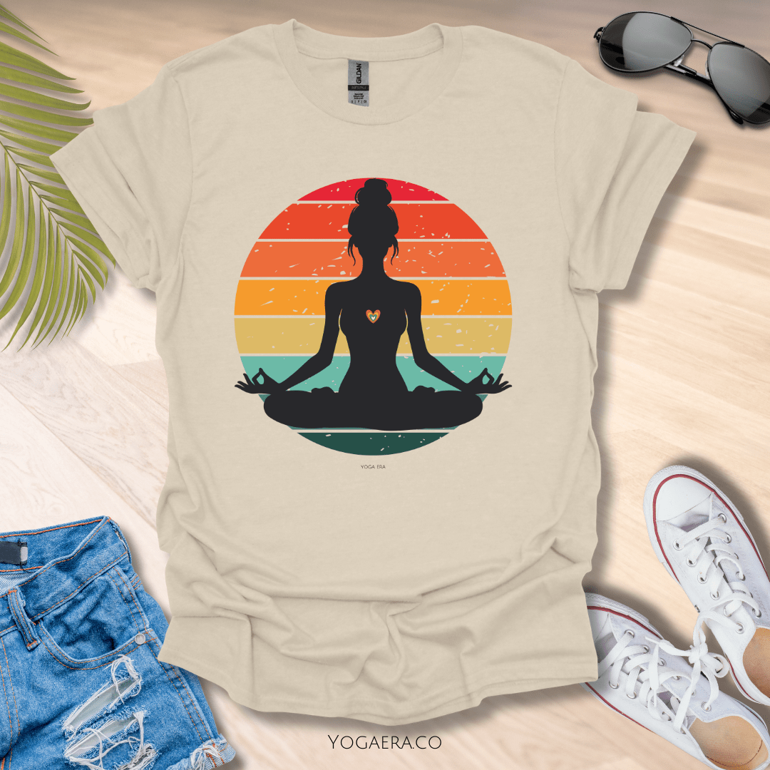 Retro Vintage Yogi Silhouette Sunset Tee Natural / S T-Shirt Yoga Era