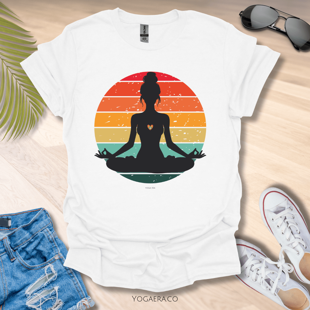 Retro Vintage Yogi Silhouette Sunset Tee White / S T-Shirt Yoga Era