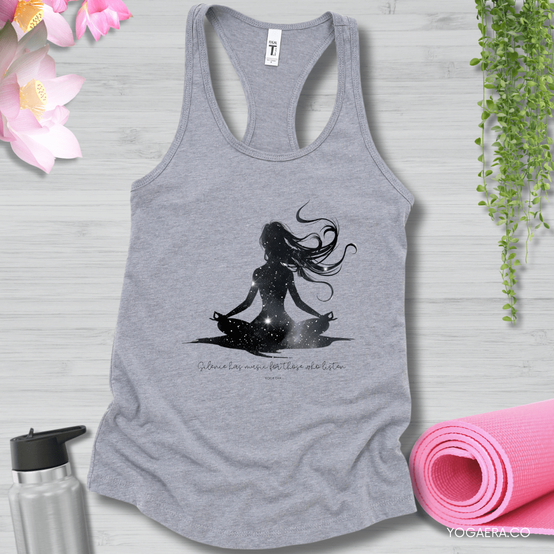 Silence Has Music For Those Who Listen • Yogi Silhouette Tank XS / Heather Grey Tank Top Yoga Era