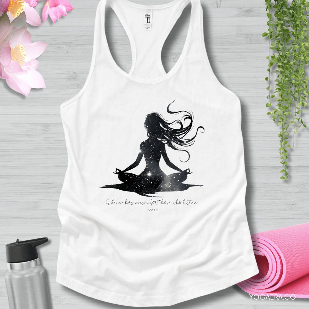 Silence Has Music For Those Who Listen • Yogi Silhouette Tank XS / White Tank Top Yoga Era