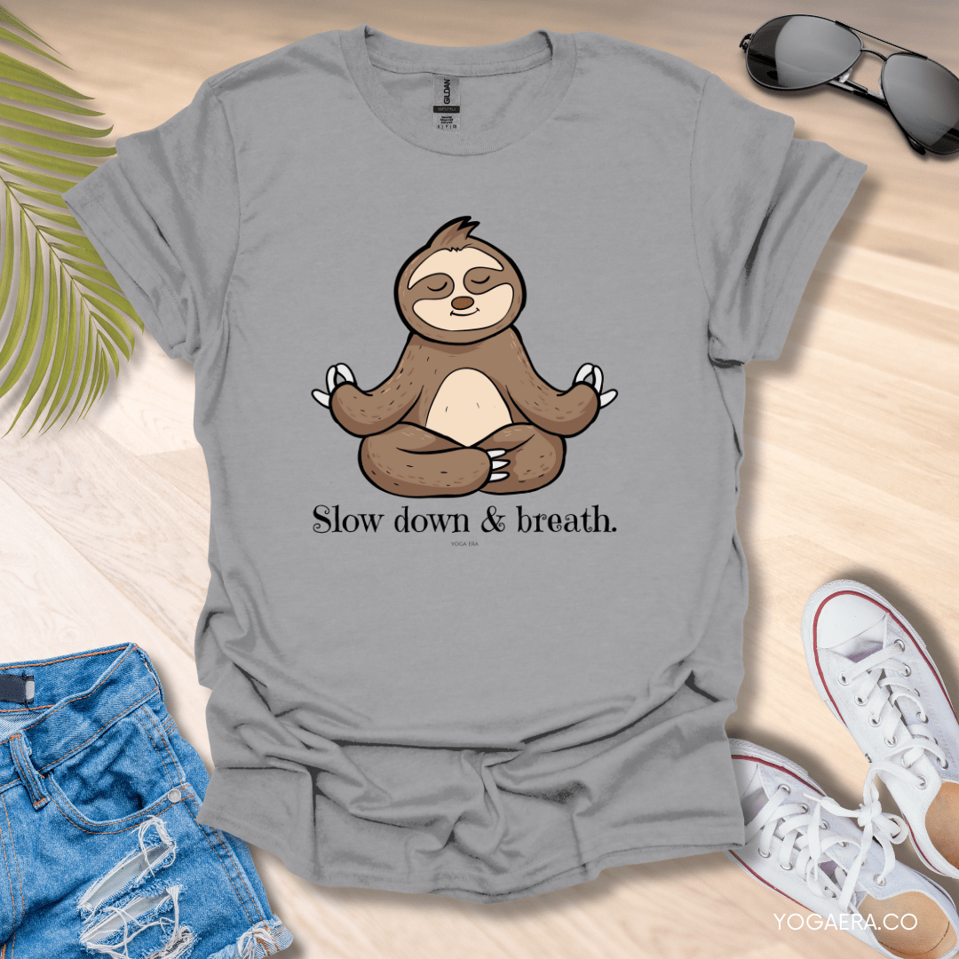 Slow Down and Breath Sloth Tee Sport Grey / S T-Shirt Yoga Era