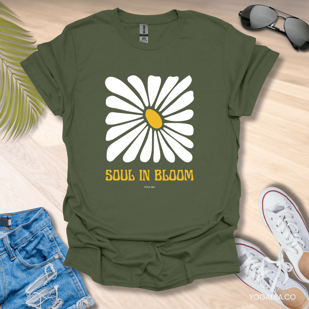 Soul In Bloom Flower Tee Military Green / S T-Shirt Yoga Era