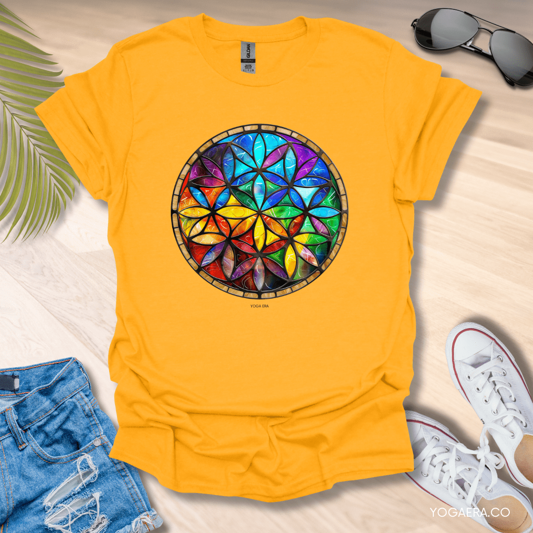 Stained Glass Flower of Life Tee Gold / S T-Shirt Yoga Era