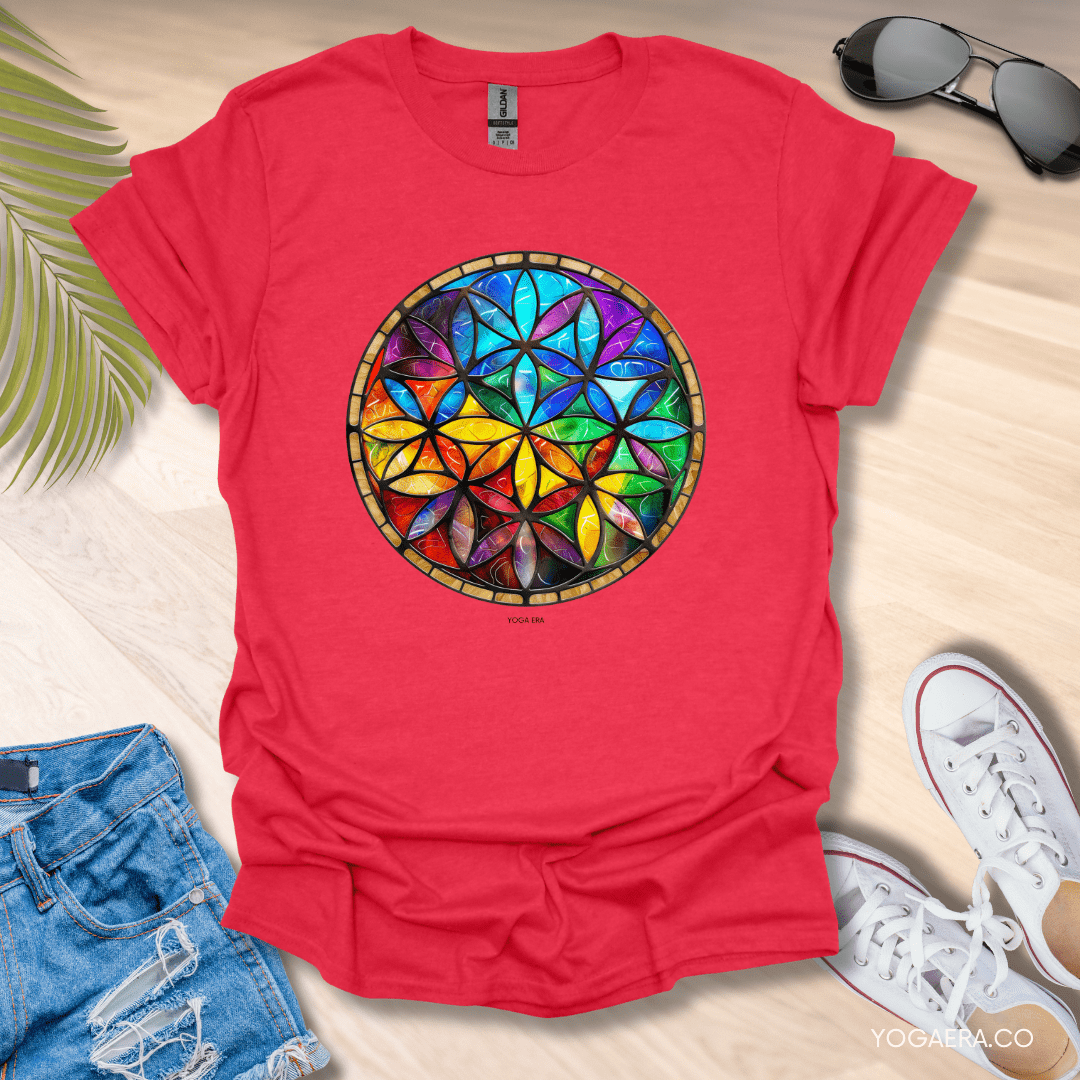 Stained Glass Flower of Life Tee Heather Red / S T-Shirt Yoga Era