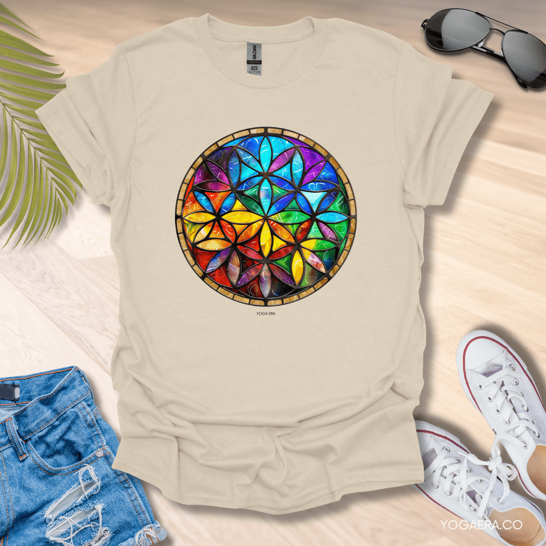 Stained Glass Flower of Life Tee Natural / S T-Shirt Yoga Era