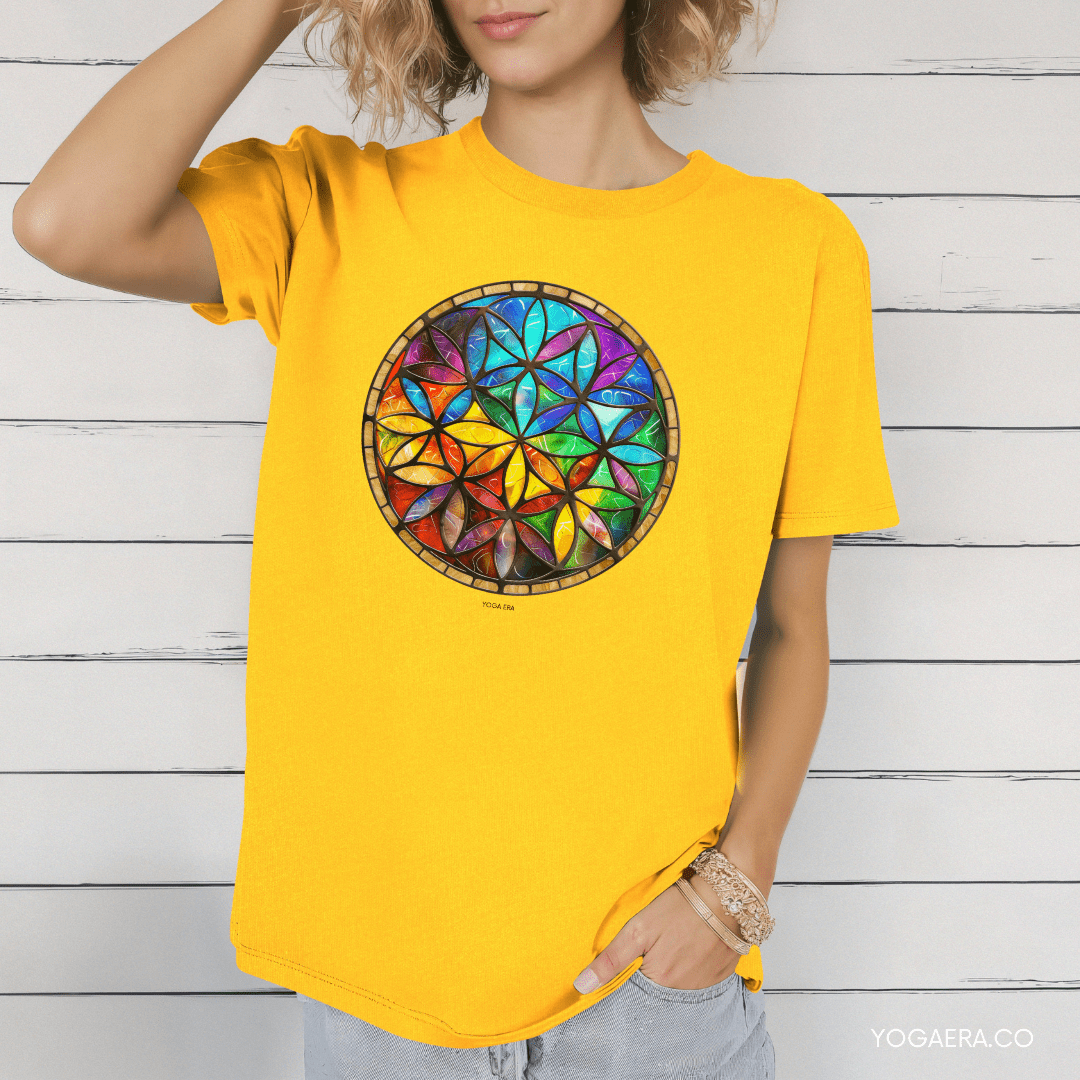 Stained Glass Flower of Life Tee T-Shirt Yoga Era