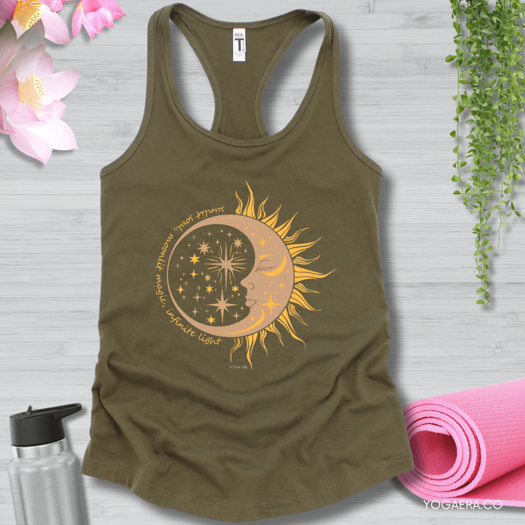 Sunlit Soul, Moonlit Magic, Infinite Light 🌛 Tank XS / Military Green Tank Top Yoga Era