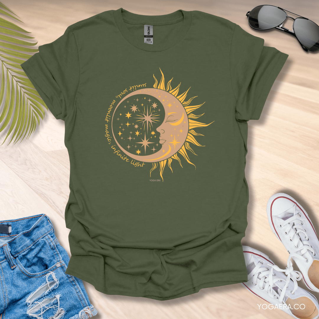Sunlit Soul, Moonlit Magic, Infinite Light Tee Military Green / S T-Shirt Yoga Era