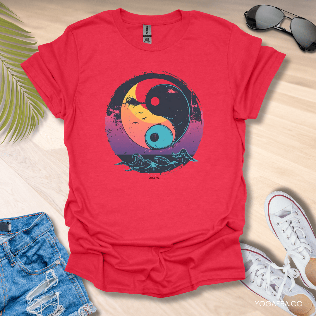 Twilight Yin Yang Tee Heather Red / S T-Shirt Yoga Era