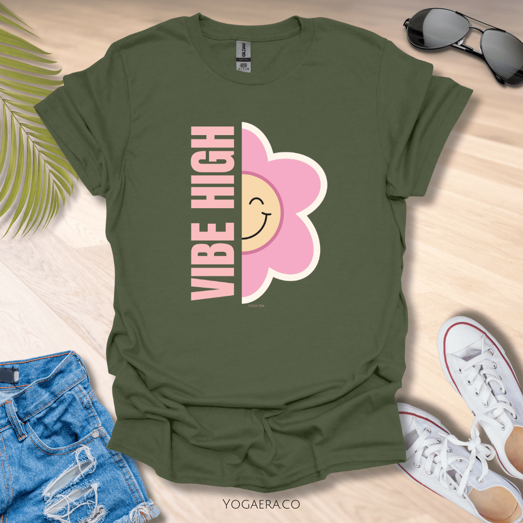 Vibe High Flower Tee Military Green / S T-Shirt Yoga Era