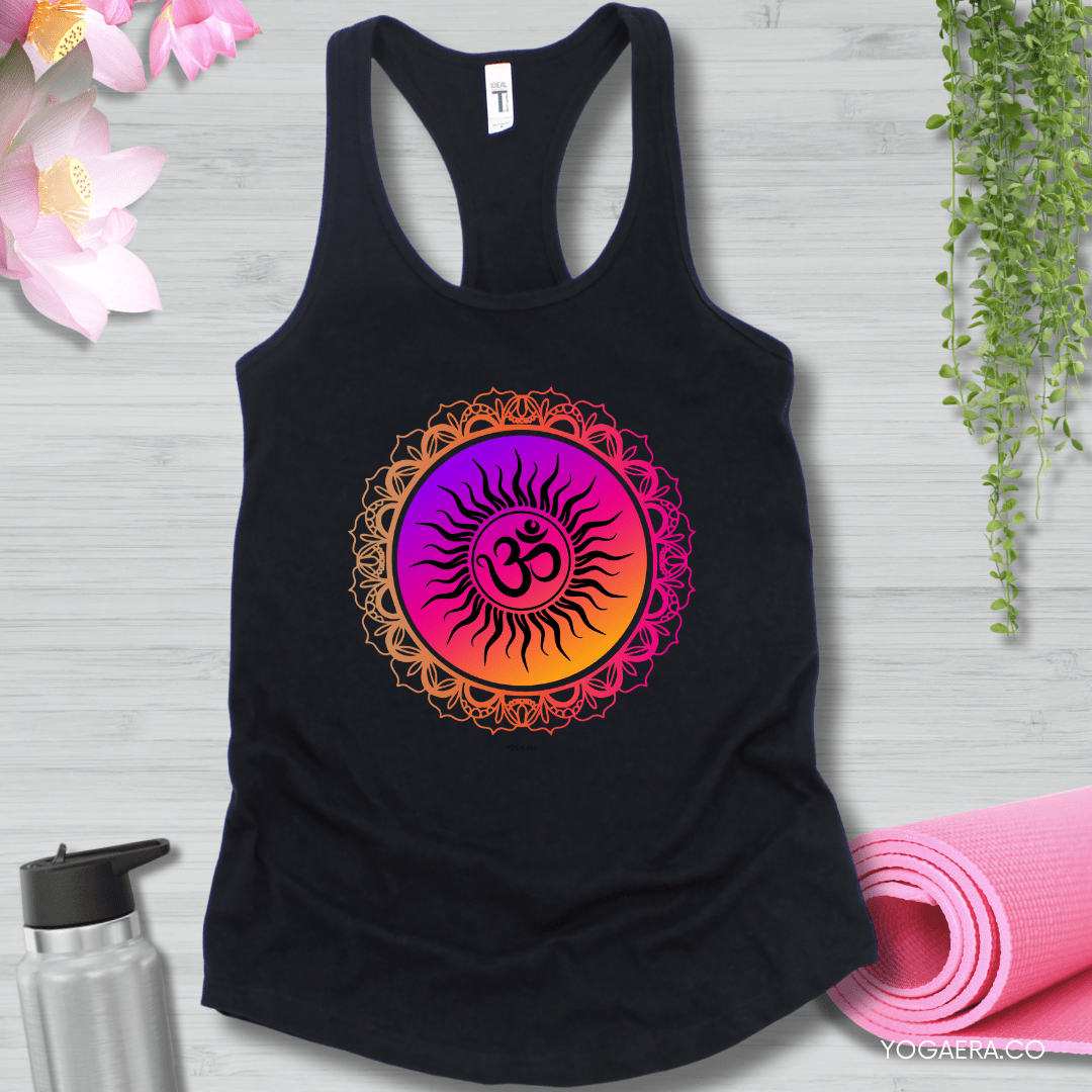 Vibrant Gradient Om Symbol Sun Tank 🕉️ XS / Black Tank Top Yoga Era