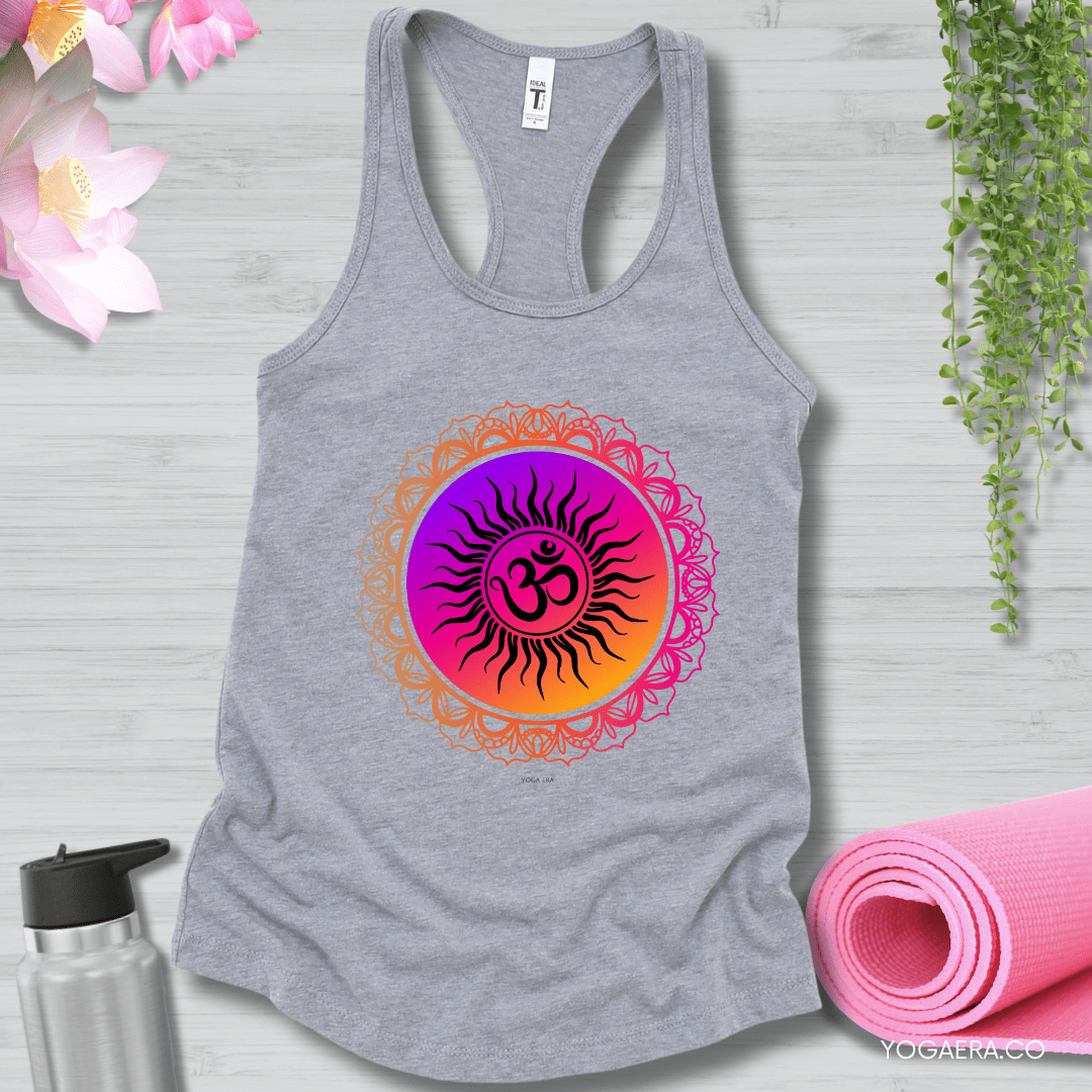 Vibrant Gradient Om Symbol Sun Tank 🕉️ XS / Grey Tank Top Yoga Era