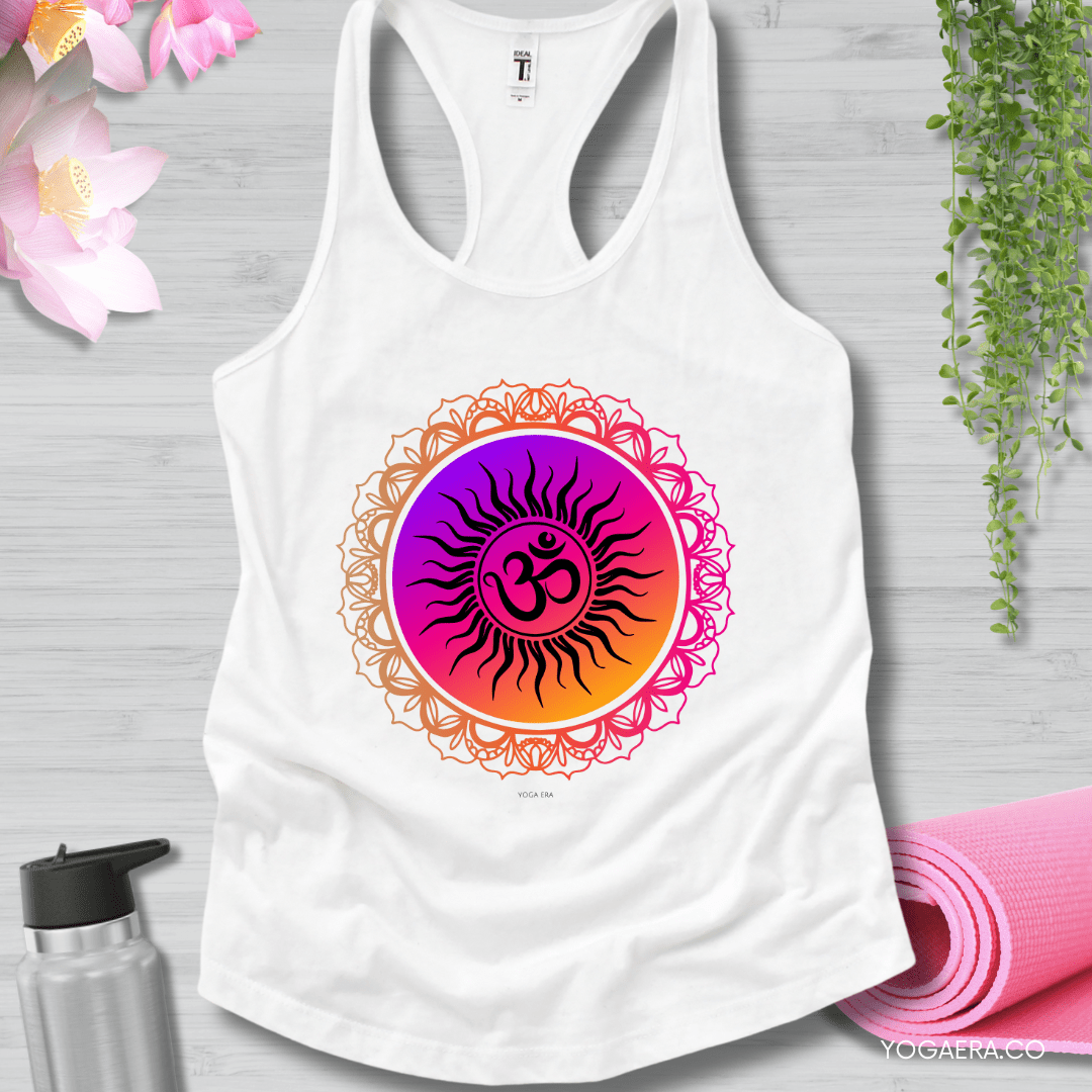 Vibrant Gradient Om Symbol Sun Tank 🕉️ XS / White Tank Top Yoga Era