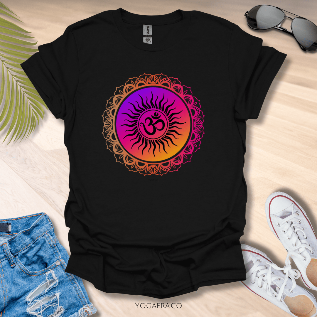 Vibrant Gradient Om Symbol Sun Tee Black / S T-Shirt Yoga Era